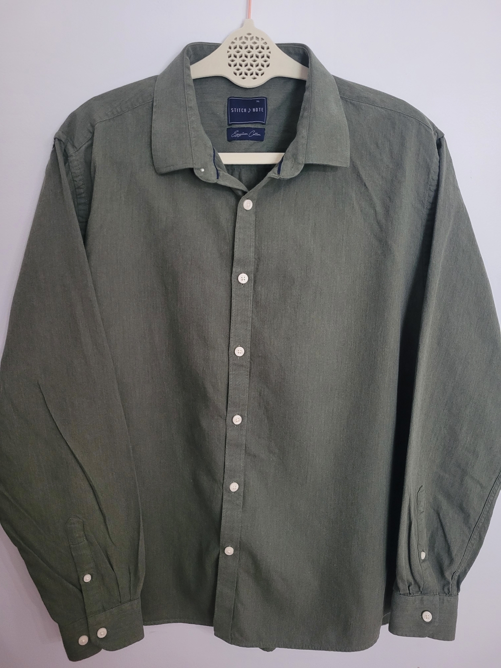 Stitch Note Olive Green Casual Button-Down Shirt